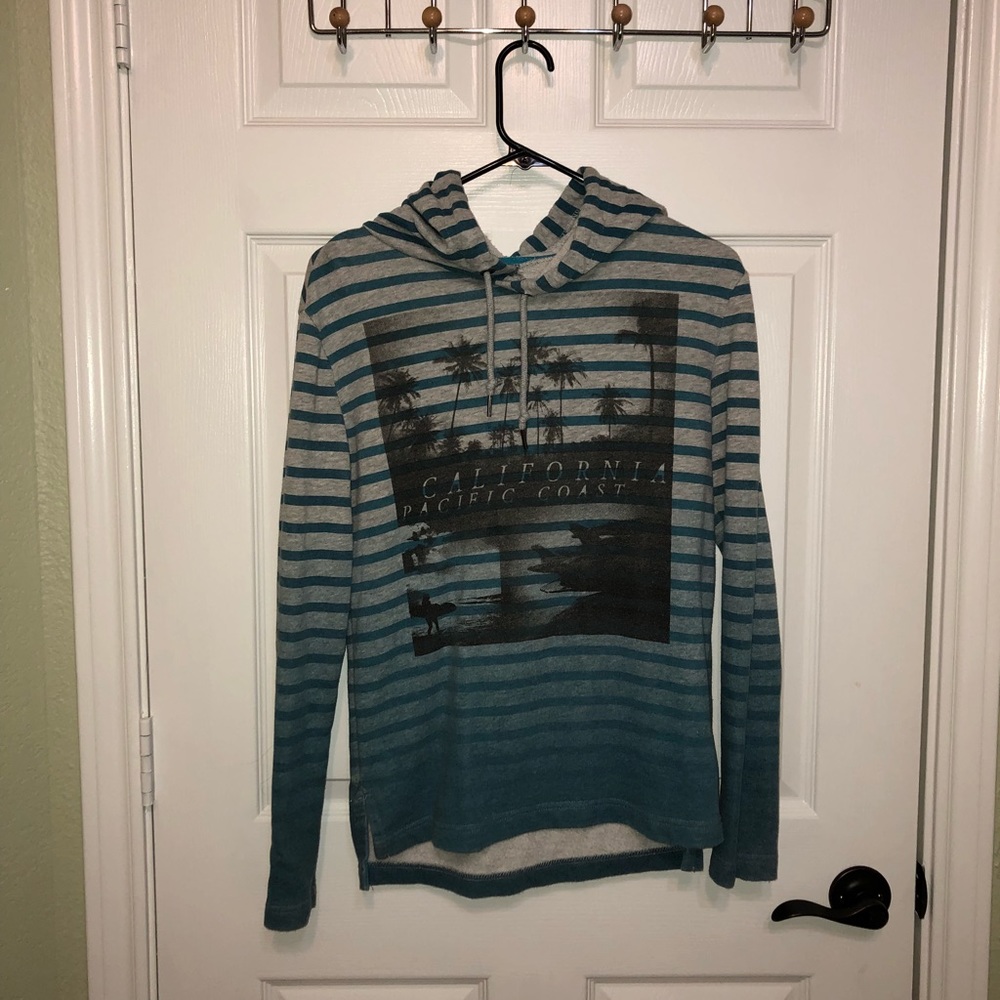 hooded blue striped sweater, aeropostale